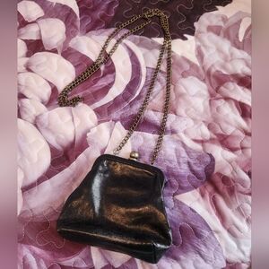 Hobo Libby Crossbody Bag Long Silver Chain Metallic Black